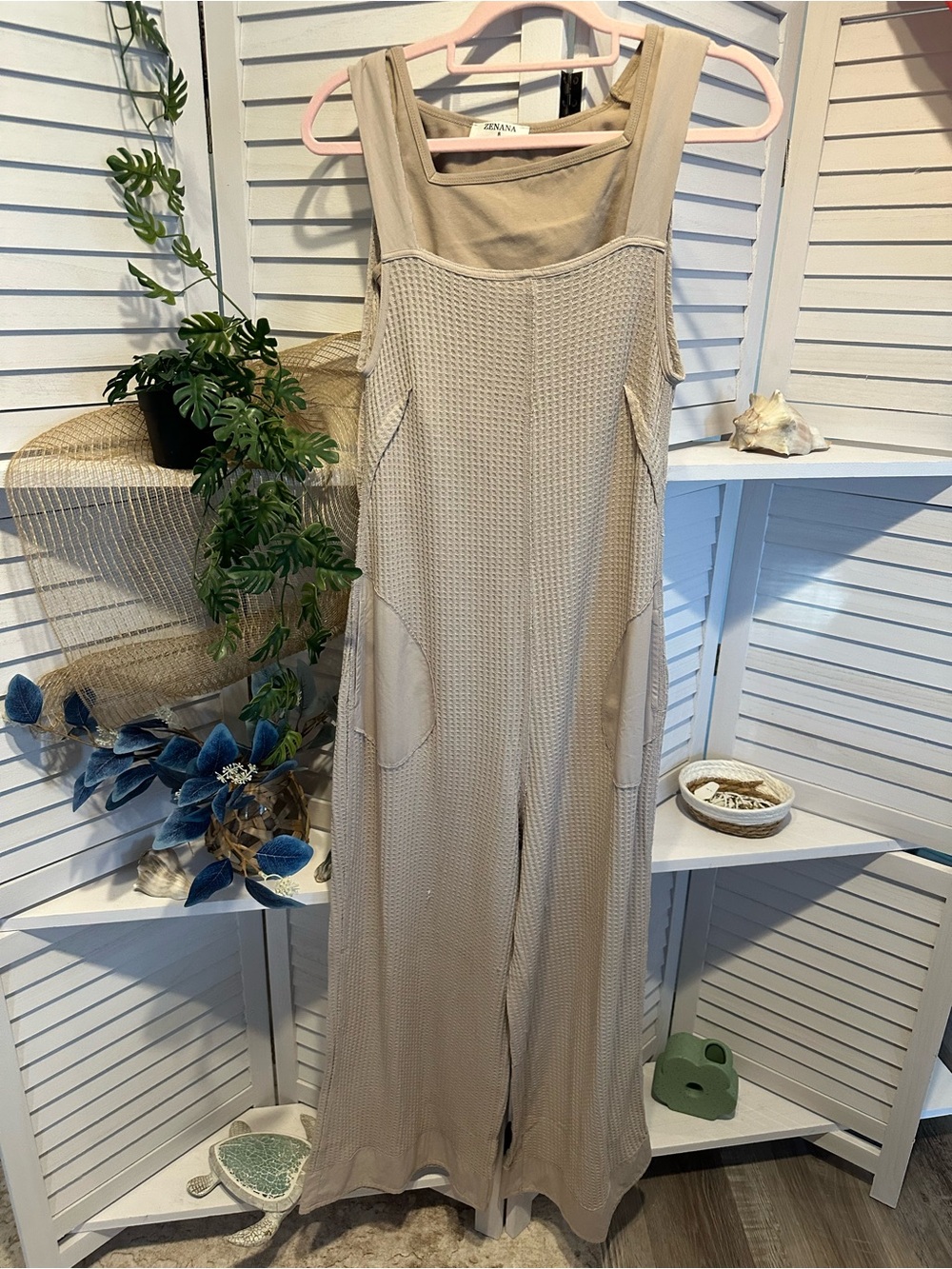 Zenana Outfitters Ash Mocha Waffle Cotton Sleeveless Romper - Picture 2 of 2